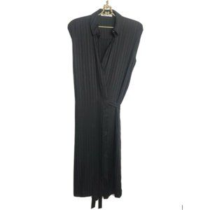 T Alexander Wang Black Long Tie Waist Cardigan Silk Rayon Striped Women's Size 4